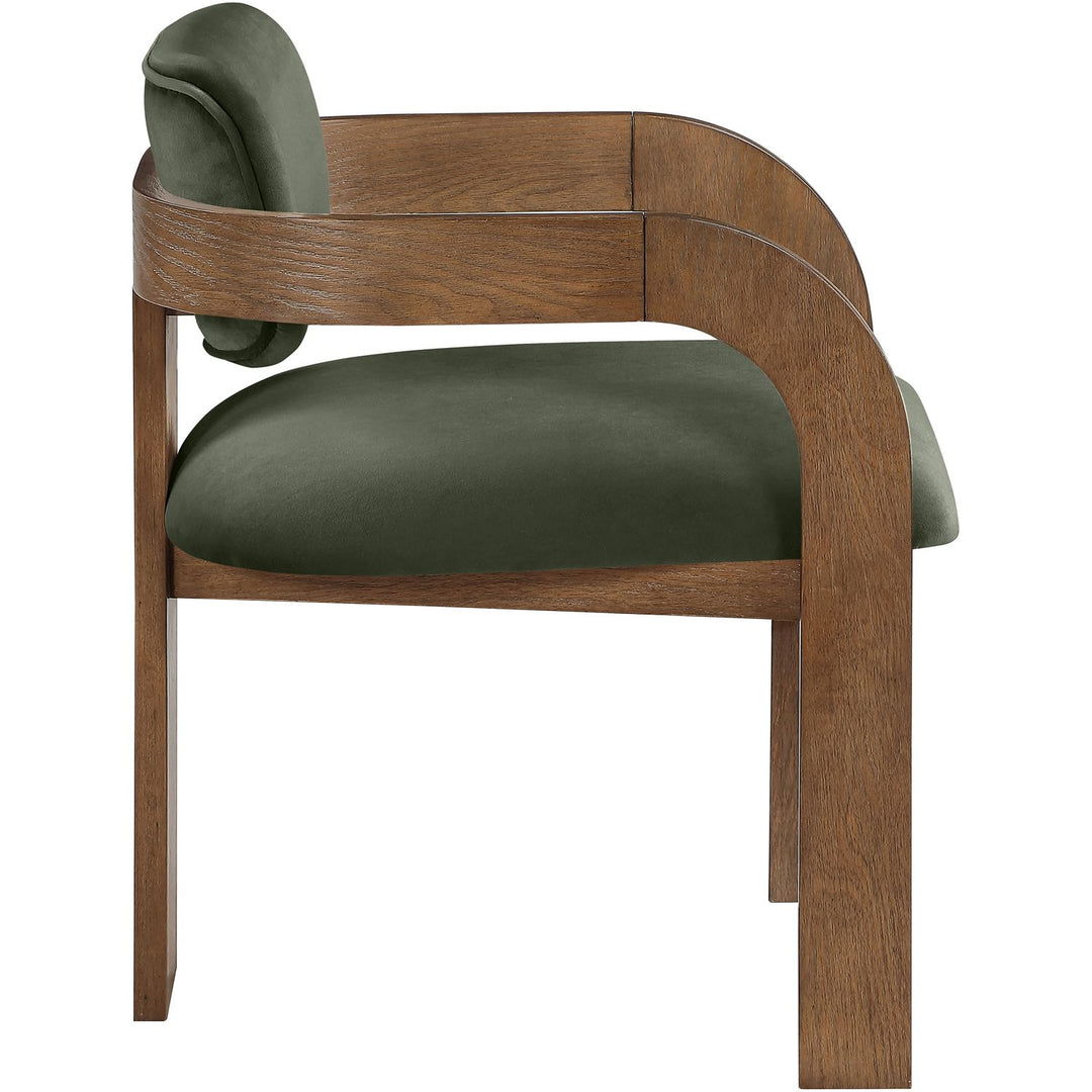 Cedra Velvet Performance Fabric Upholstered Dining Chair — Green / Stained Brown