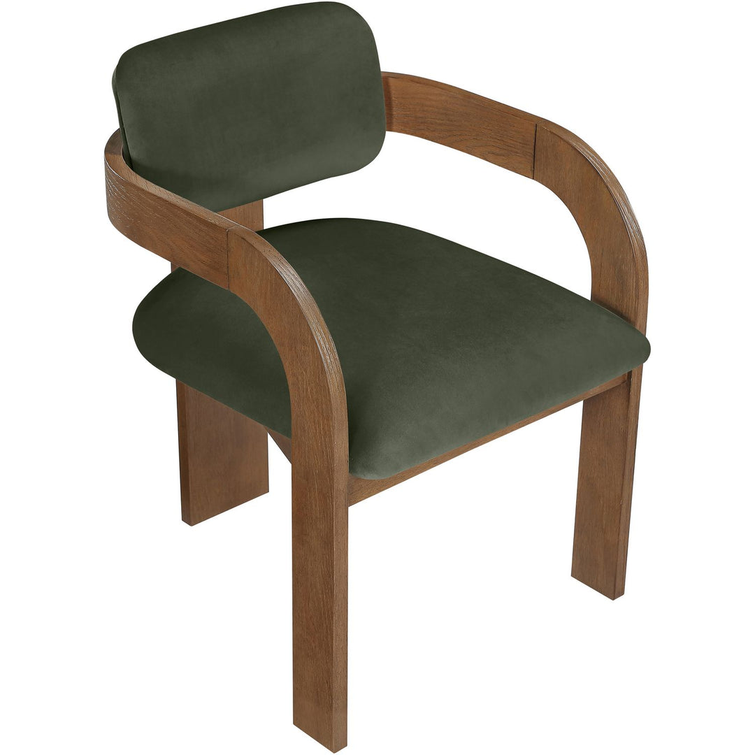 Cedra Velvet Performance Fabric Upholstered Dining Chair — Green / Stained Brown