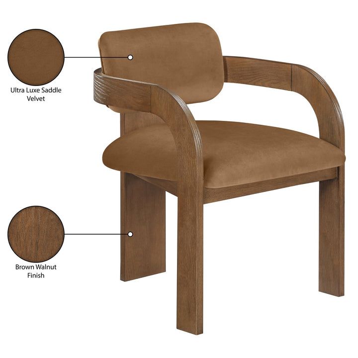 Cedra Velvet Performance Fabric Upholstered Dining Chair — Saddle / Stained Brown