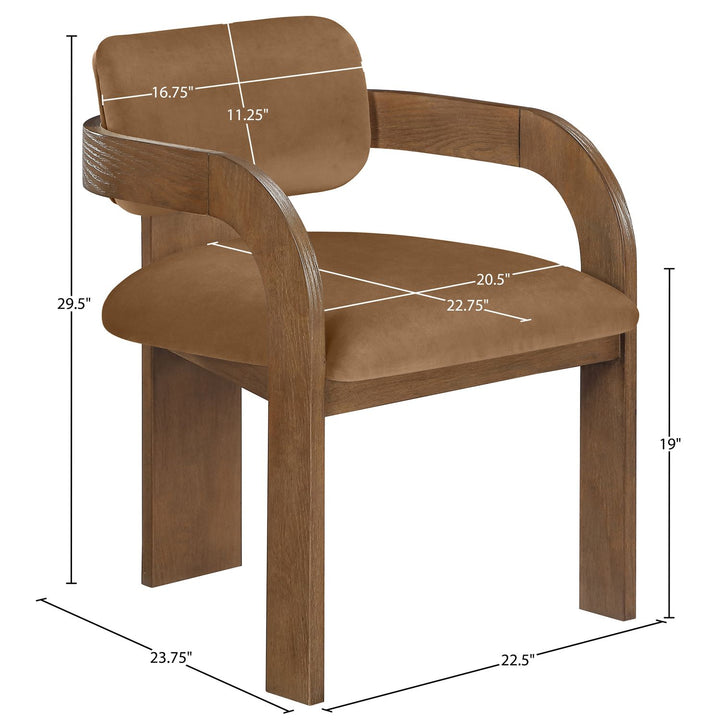 Cedra Velvet Performance Fabric Upholstered Dining Chair — Saddle / Stained Brown