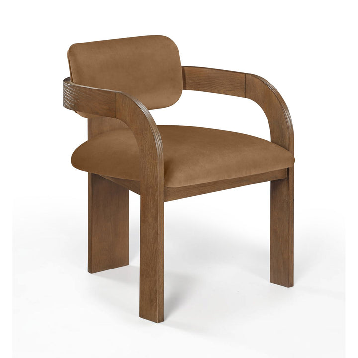 Cedra Velvet Performance Fabric Upholstered Dining Chair — Saddle / Stained Brown