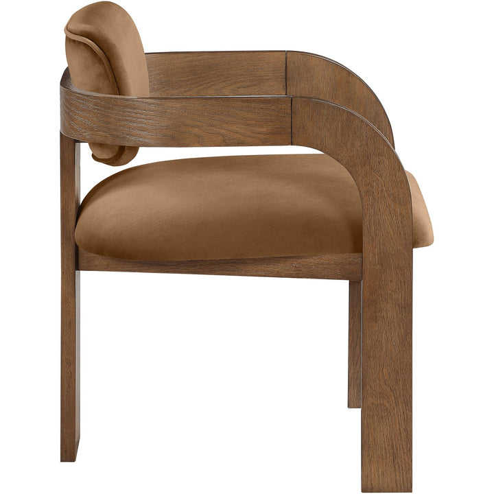 Cedra Velvet Performance Fabric Upholstered Dining Chair — Saddle / Stained Brown