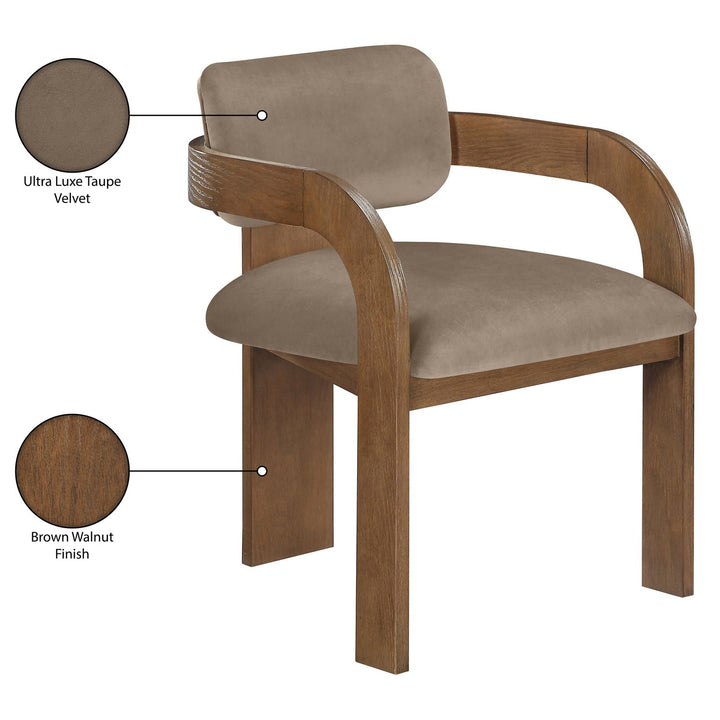 Cedra Velvet Performance Fabric Upholstered Dining Chair — Taupe / Stained Brown