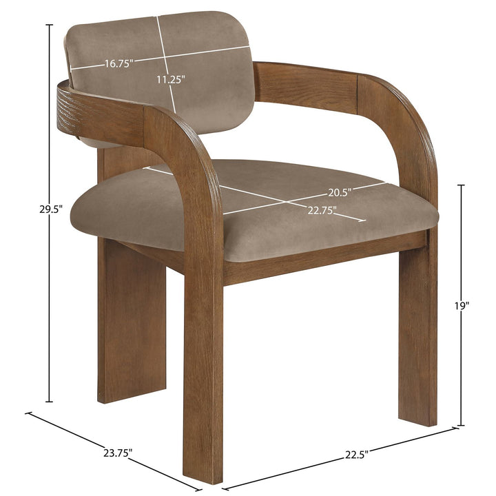 Cedra Velvet Performance Fabric Upholstered Dining Chair — Taupe / Stained Brown