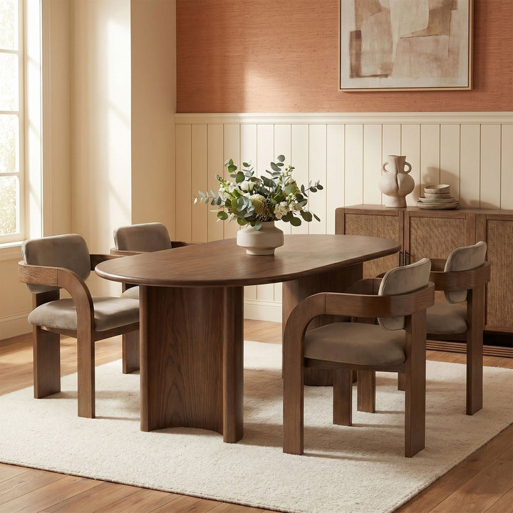 Cedra Velvet Performance Fabric Upholstered Dining Chair — Taupe / Stained Brown