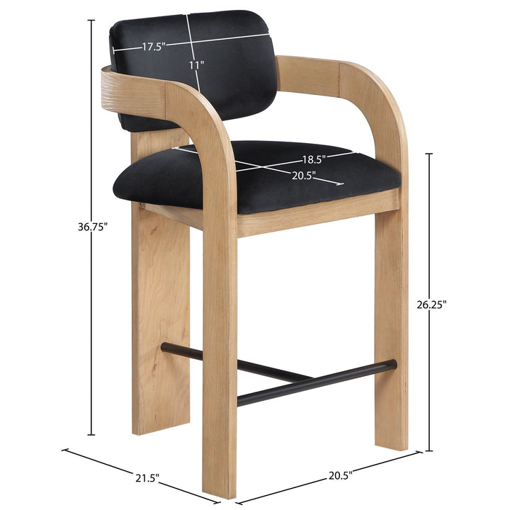 Cedra Velvet Performance Fabric Upholstered Counter Stool — Black / Stained Natural / Matte Black
