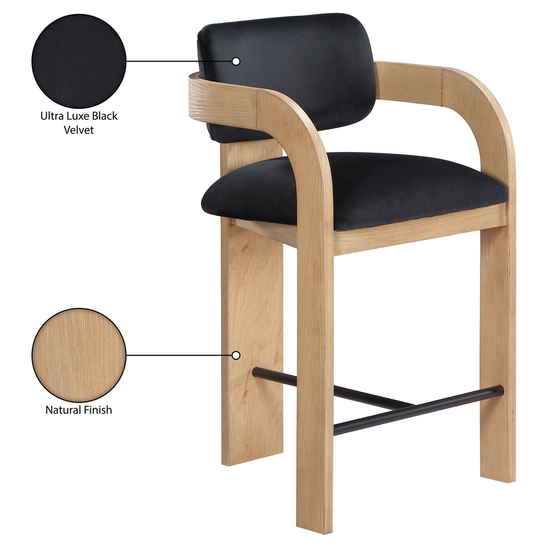Cedra Velvet Performance Fabric Upholstered Counter Stool — Black / Stained Natural / Matte Black