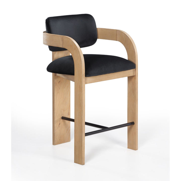 Cedra Velvet Performance Fabric Upholstered Counter Stool — Black / Stained Natural / Matte Black