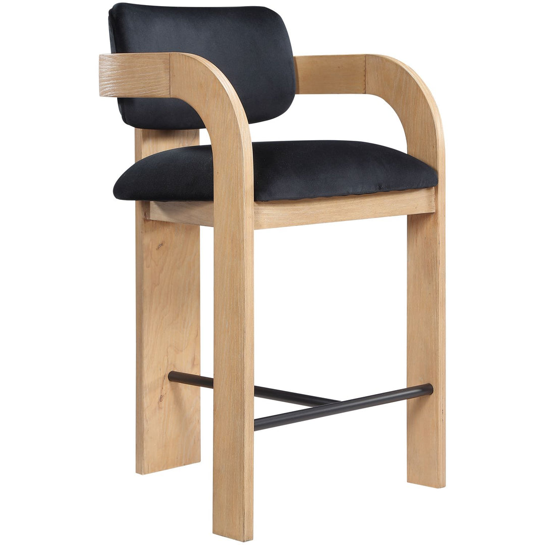 Cedra Velvet Performance Fabric Upholstered Counter Stool — Black / Stained Natural / Matte Black