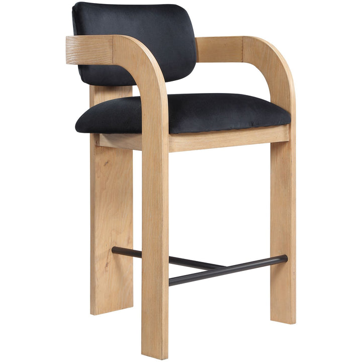 Cedra Velvet Performance Fabric Upholstered Counter Stool — Black / Stained Natural / Matte Black