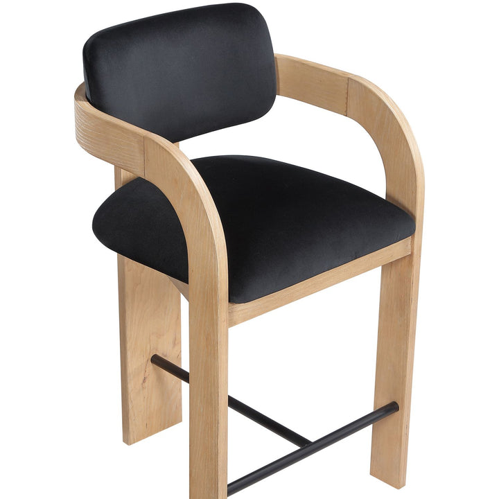 Cedra Velvet Performance Fabric Upholstered Counter Stool — Black / Stained Natural / Matte Black
