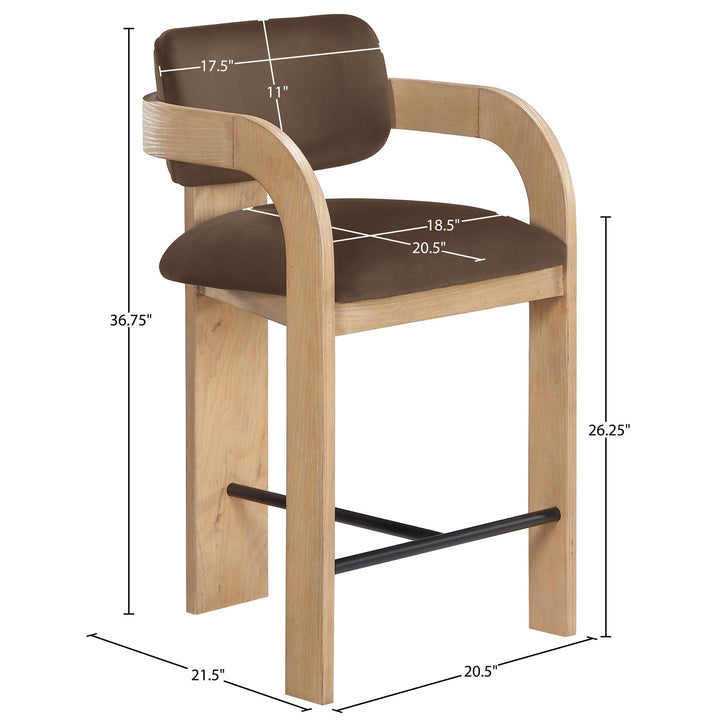 Cedra Velvet Performance Fabric Upholstered Counter Stool — Brown / Stained Natural / Matte Black