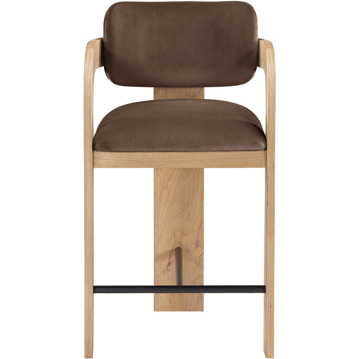 Cedra Velvet Performance Fabric Upholstered Counter Stool — Brown / Stained Natural / Matte Black