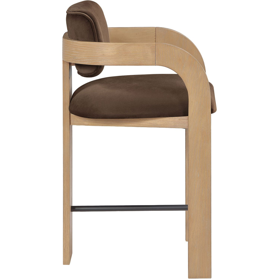 Cedra Velvet Performance Fabric Upholstered Counter Stool — Brown / Stained Natural / Matte Black