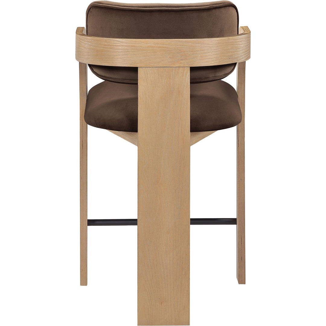 Cedra Velvet Performance Fabric Upholstered Counter Stool — Brown / Stained Natural / Matte Black