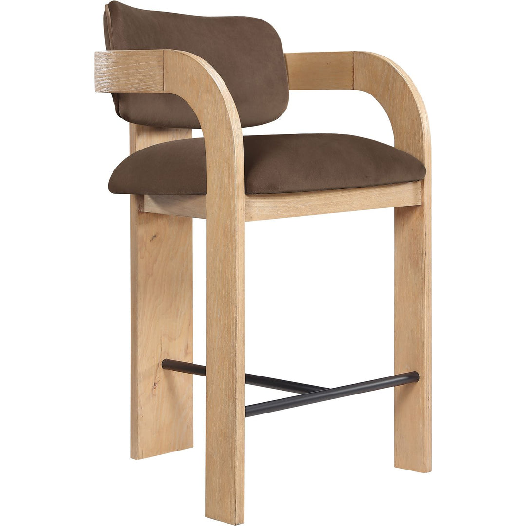 Cedra Velvet Performance Fabric Upholstered Counter Stool — Brown / Stained Natural / Matte Black
