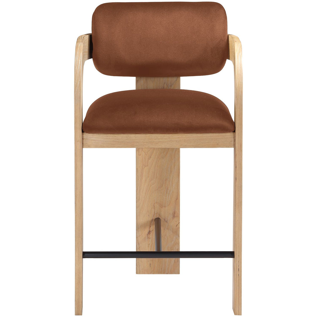 Cedra Velvet Performance Fabric Upholstered Counter Stool — Cognac / Stained Natural / Matte Black