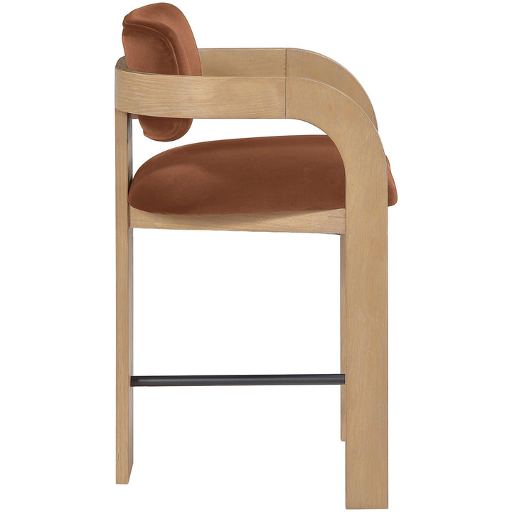 Cedra Velvet Performance Fabric Upholstered Counter Stool — Cognac / Stained Natural / Matte Black