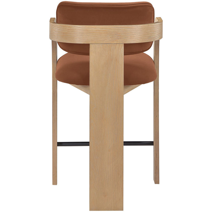 Cedra Velvet Performance Fabric Upholstered Counter Stool — Cognac / Stained Natural / Matte Black