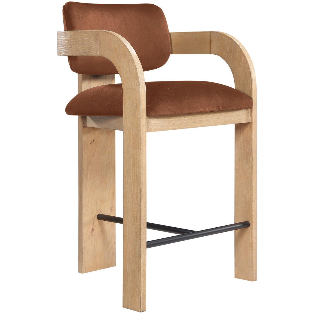 Cedra Velvet Performance Fabric Upholstered Counter Stool — Cognac / Stained Natural / Matte Black