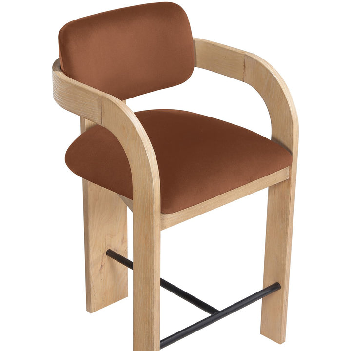 Cedra Velvet Performance Fabric Upholstered Counter Stool — Cognac / Stained Natural / Matte Black