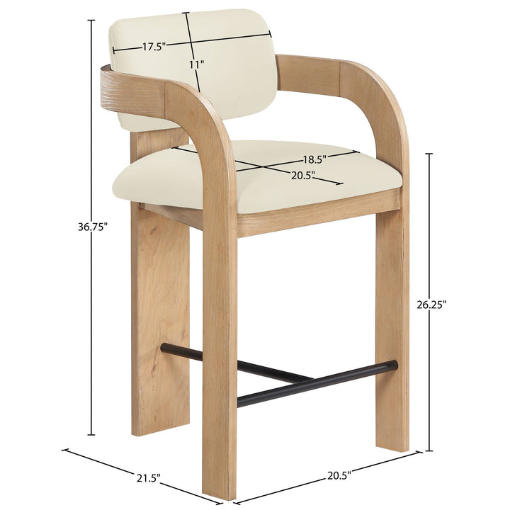Cedra Velvet Performance Fabric Upholstered Counter Stool — Cream / Stained Natural / Matte Black