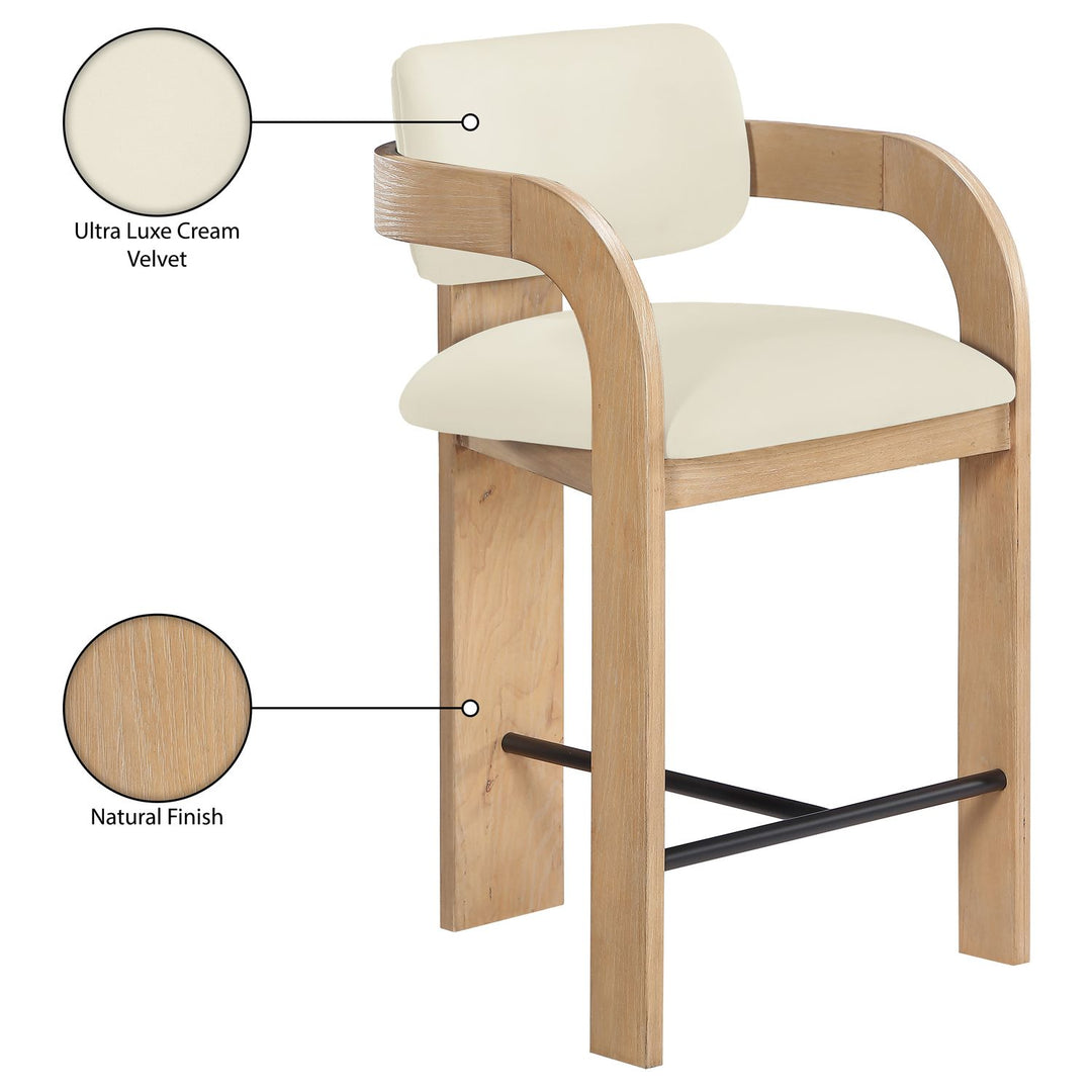 Cedra Velvet Performance Fabric Upholstered Counter Stool — Cream / Stained Natural / Matte Black