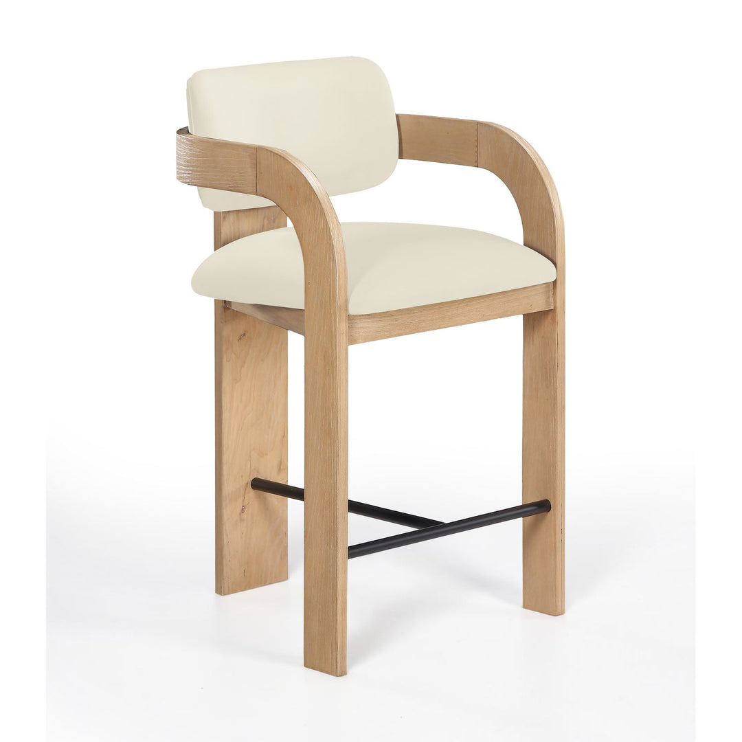 Cedra Velvet Performance Fabric Upholstered Counter Stool — Cream / Stained Natural / Matte Black