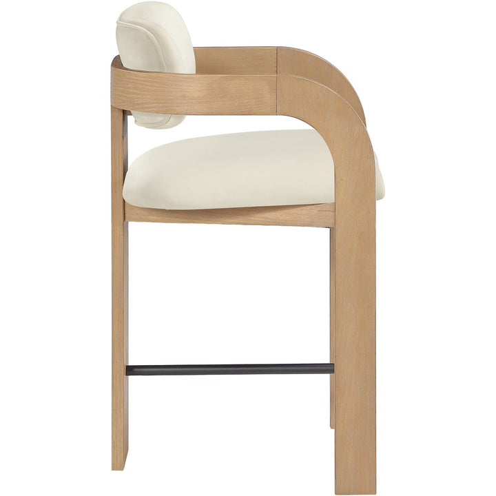 Cedra Velvet Performance Fabric Upholstered Counter Stool — Cream / Stained Natural / Matte Black