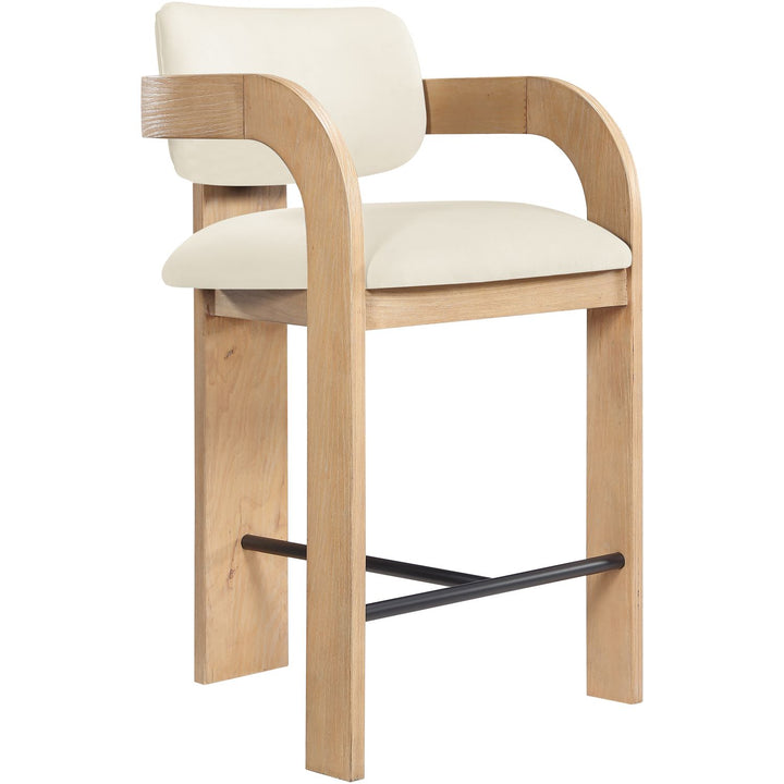 Cedra Velvet Performance Fabric Upholstered Counter Stool — Cream / Stained Natural / Matte Black