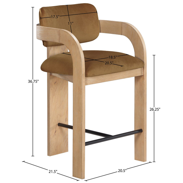 Cedra Velvet Performance Fabric Upholstered Counter Stool — Saddle / Stained Natural / Matte Black