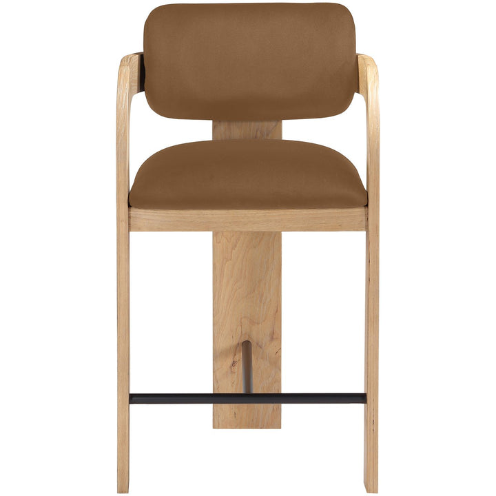 Cedra Velvet Performance Fabric Upholstered Counter Stool — Saddle / Stained Natural / Matte Black