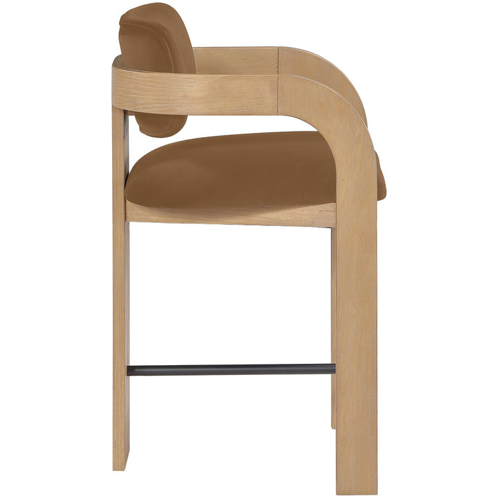 Cedra Velvet Performance Fabric Upholstered Counter Stool — Saddle / Stained Natural / Matte Black