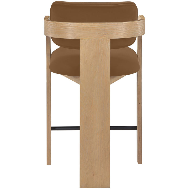 Cedra Velvet Performance Fabric Upholstered Counter Stool — Saddle / Stained Natural / Matte Black