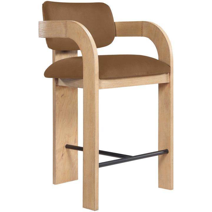Cedra Velvet Performance Fabric Upholstered Counter Stool — Saddle / Stained Natural / Matte Black
