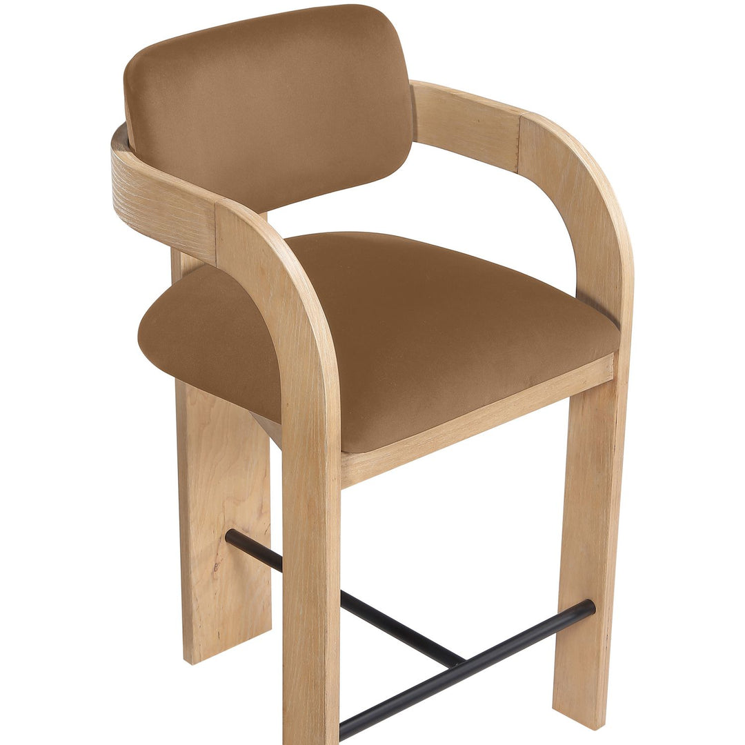 Cedra Velvet Performance Fabric Upholstered Counter Stool — Saddle / Stained Natural / Matte Black
