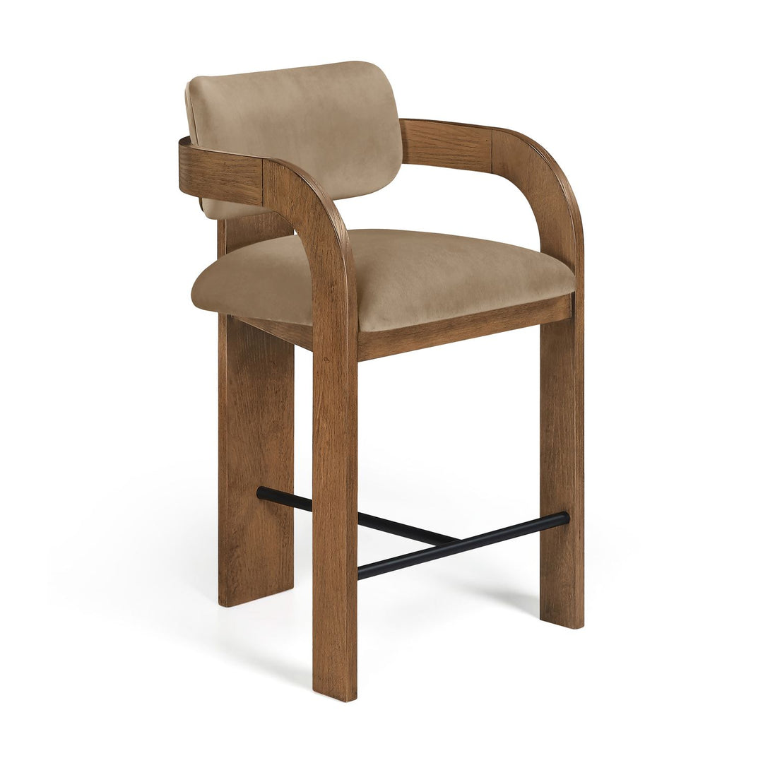 Cedra Velvet Performance Fabric Upholstered Counter Stool — Beige / Stained Brown / Matte Black