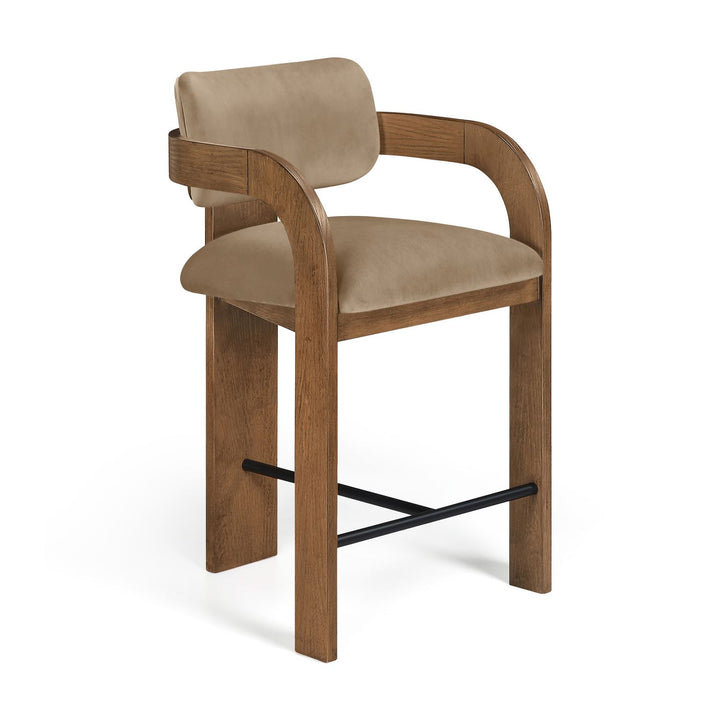 Cedra Velvet Performance Fabric Upholstered Counter Stool — Beige / Stained Brown / Matte Black