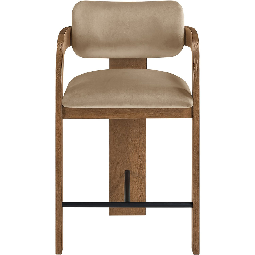 Cedra Velvet Performance Fabric Upholstered Counter Stool — Beige / Stained Brown / Matte Black