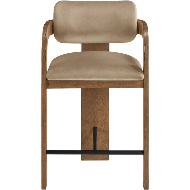Cedra Velvet Performance Fabric Upholstered Counter Stool — Beige / Stained Brown / Matte Black