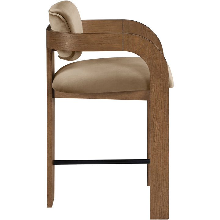 Cedra Velvet Performance Fabric Upholstered Counter Stool — Beige / Stained Brown / Matte Black
