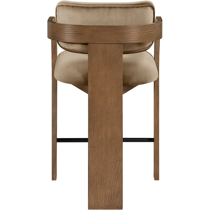 Cedra Velvet Performance Fabric Upholstered Counter Stool — Beige / Stained Brown / Matte Black