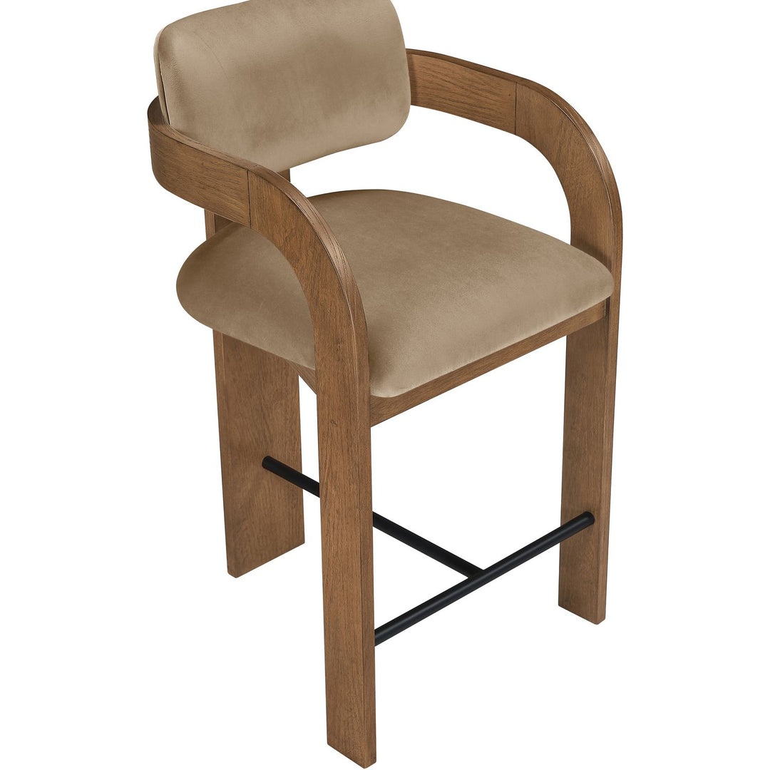 Cedra Velvet Performance Fabric Upholstered Counter Stool — Beige / Stained Brown / Matte Black