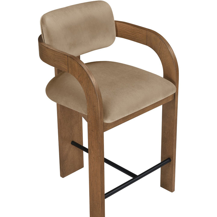 Cedra Velvet Performance Fabric Upholstered Counter Stool — Beige / Stained Brown / Matte Black