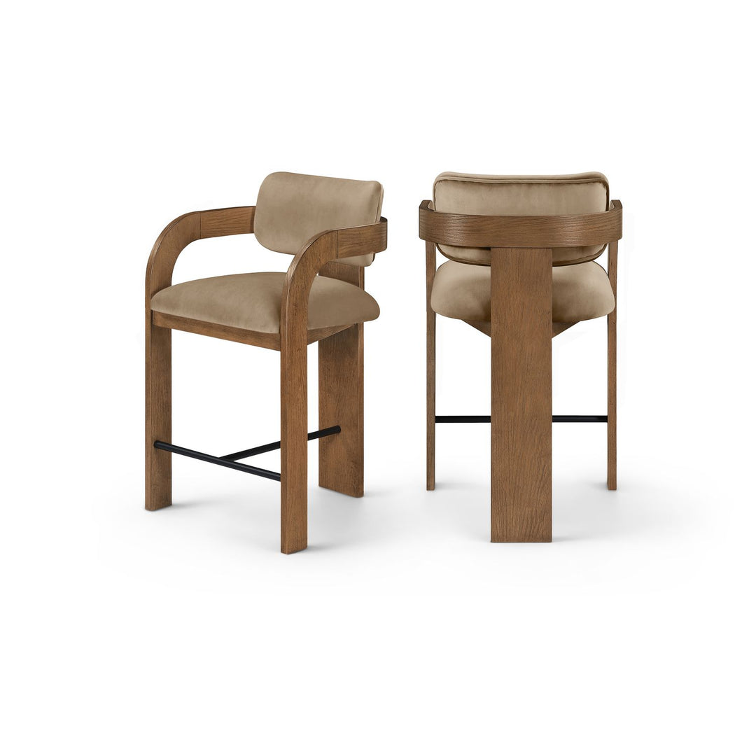 Cedra Beige Velvet Performance Fabric Upholstered Counter Stool