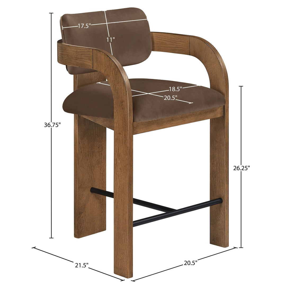 Cedra Velvet Performance Fabric Upholstered Counter Stool — Brown / Stained Brown / Matte Black