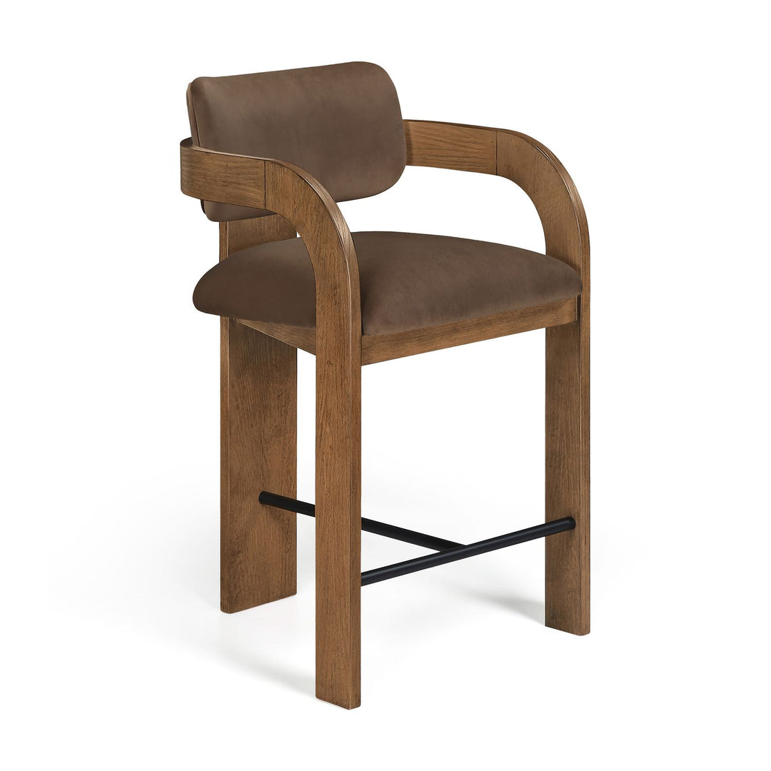 Cedra Velvet Performance Fabric Upholstered Counter Stool — Brown / Stained Brown / Matte Black