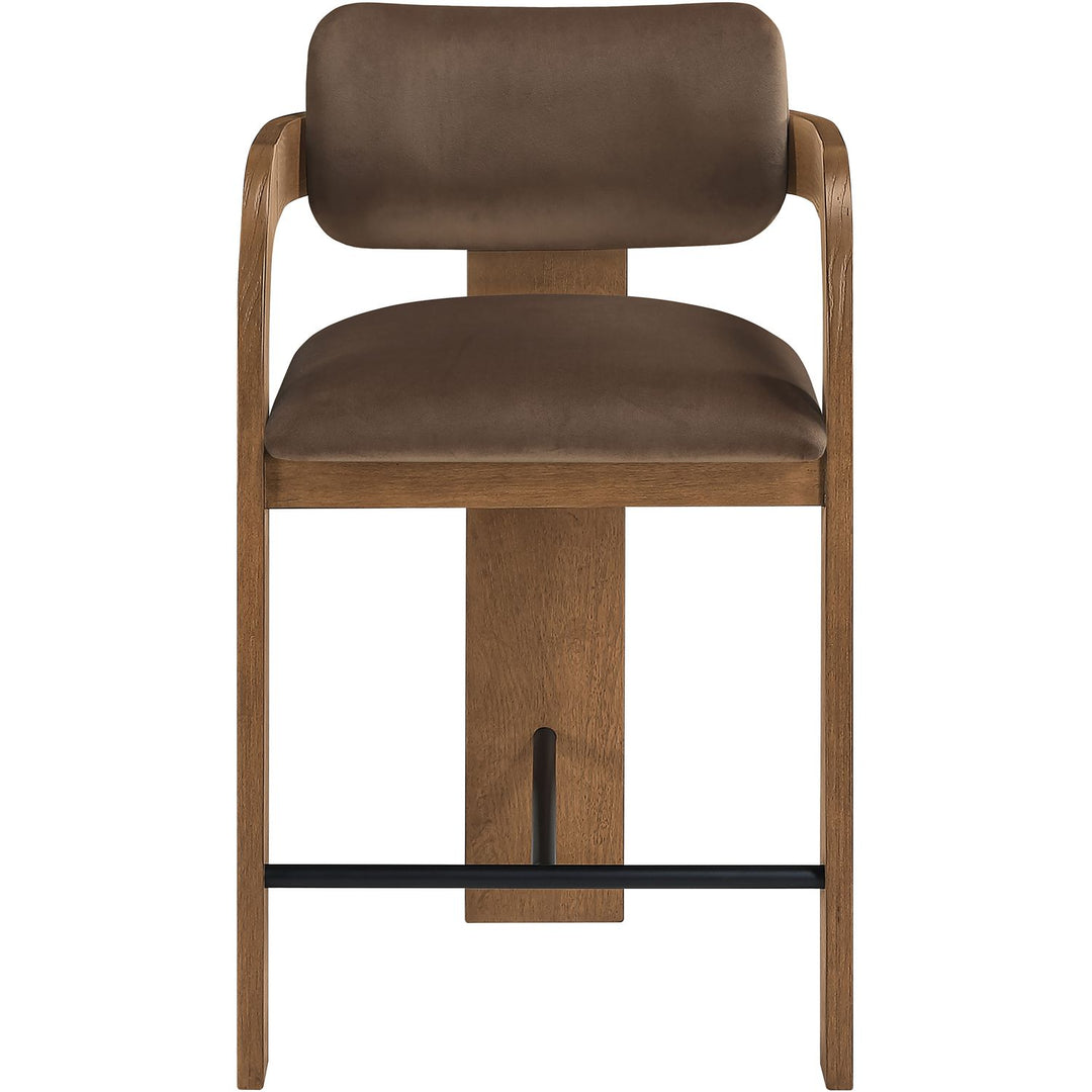 Cedra Velvet Performance Fabric Upholstered Counter Stool — Brown / Stained Brown / Matte Black