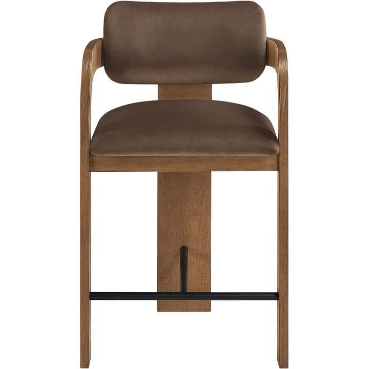 Cedra Velvet Performance Fabric Upholstered Counter Stool — Brown / Stained Brown / Matte Black