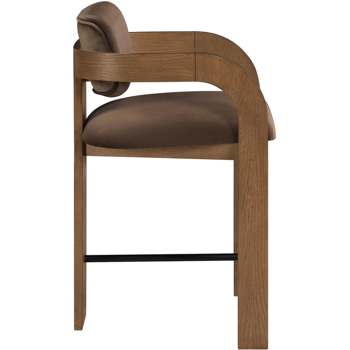 Cedra Velvet Performance Fabric Upholstered Counter Stool — Brown / Stained Brown / Matte Black